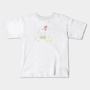 Ninth birthday. Nine. Unicorn Birthday invitation. Party invitation greeting card Kids T-Shirt